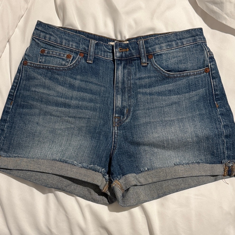 SOLD-Madewell Medium Blue Rolled-Hem Denim Shorts